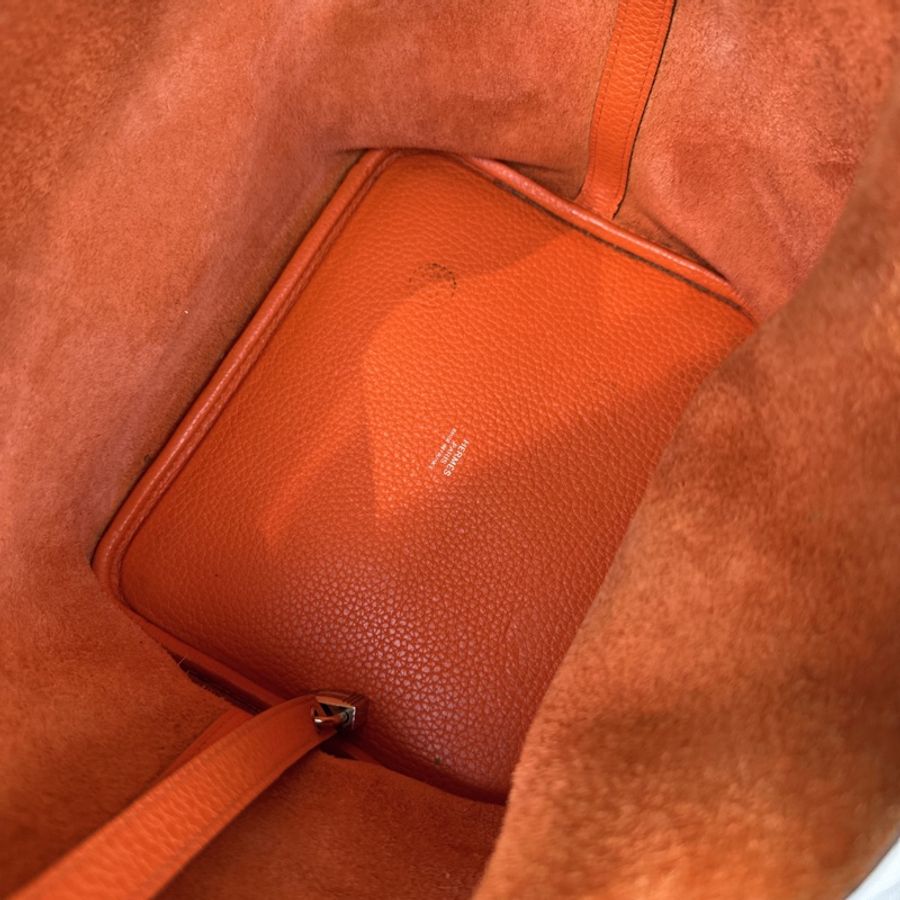 愛馬仕/Hermes Picotin Lock 22 橘色銀扣菜籃子手提水桶包 22x17x21cm-6