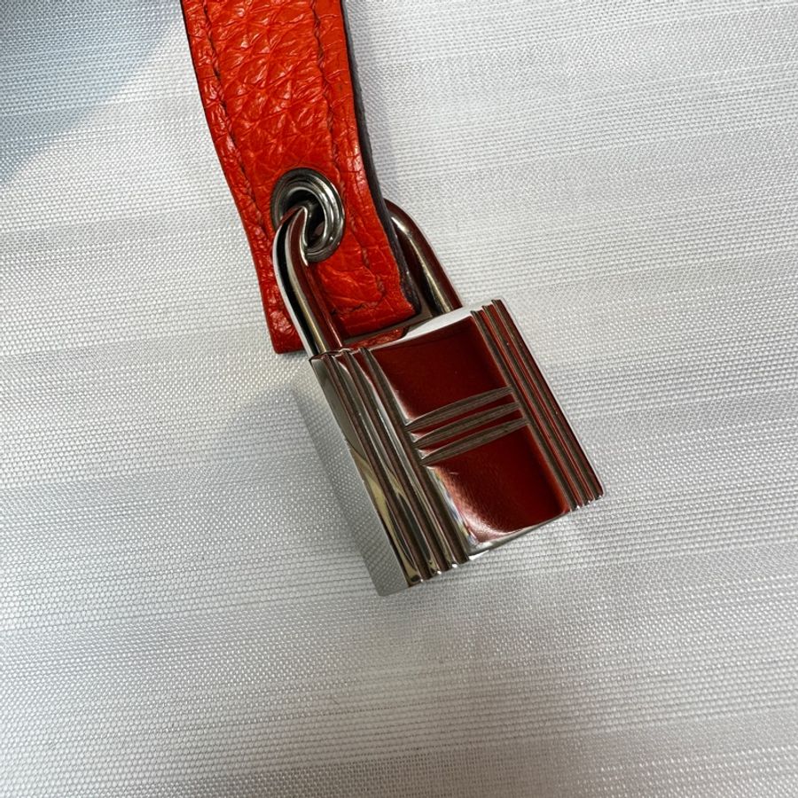 愛馬仕/Hermes Picotin Lock 22 橘色銀扣菜籃子手提水桶包 22x17x21cm-7