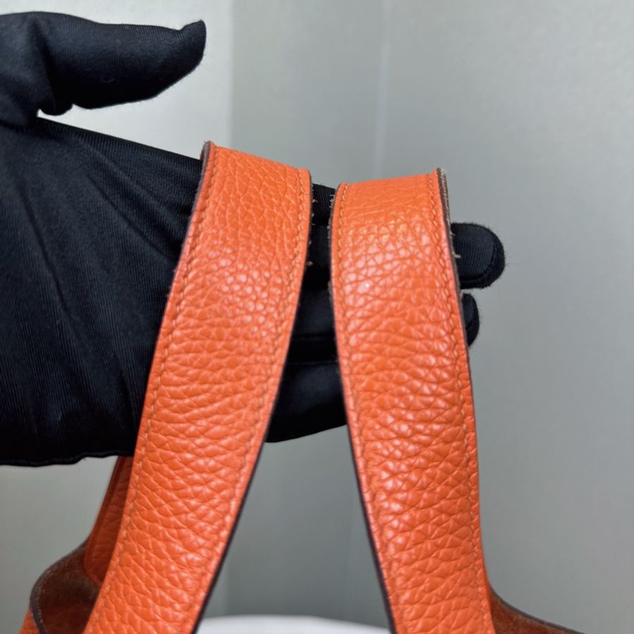 愛馬仕/Hermes Picotin Lock 22 橘色銀扣菜籃子手提水桶包 22x17x21cm-8
