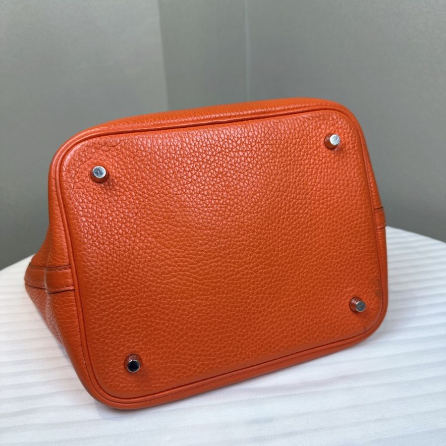 愛馬仕/Hermes Picotin Lock 22 橘色銀扣菜籃子手提水桶包 22x17x21cm-11