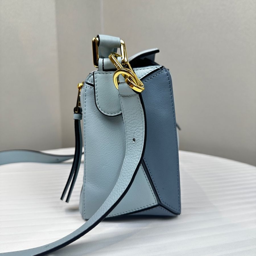 99新 羅意威/Loewe Puzzle Bag 小號藍色拼色幾何包手提斜背包 小牛皮24x16.5x10.5cm-3