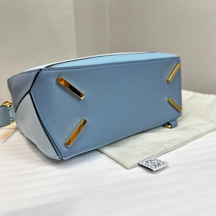 99新 羅意威/Loewe Puzzle Bag 小號藍色拼色幾何包手提斜背包 小牛皮24x16.5x10.5cm-11