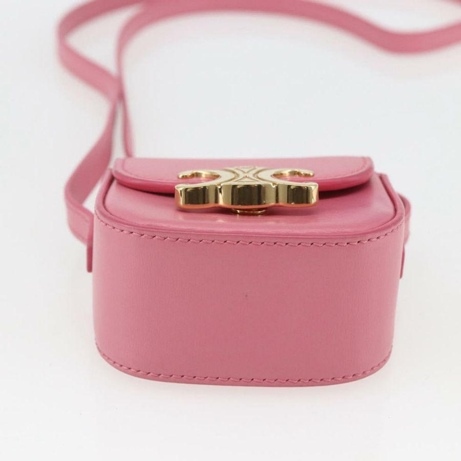 【日本直送】CELINE Triomphe Mini Claude 肩包,小牛皮材質,粉金色,正品編號 153596SAM-4