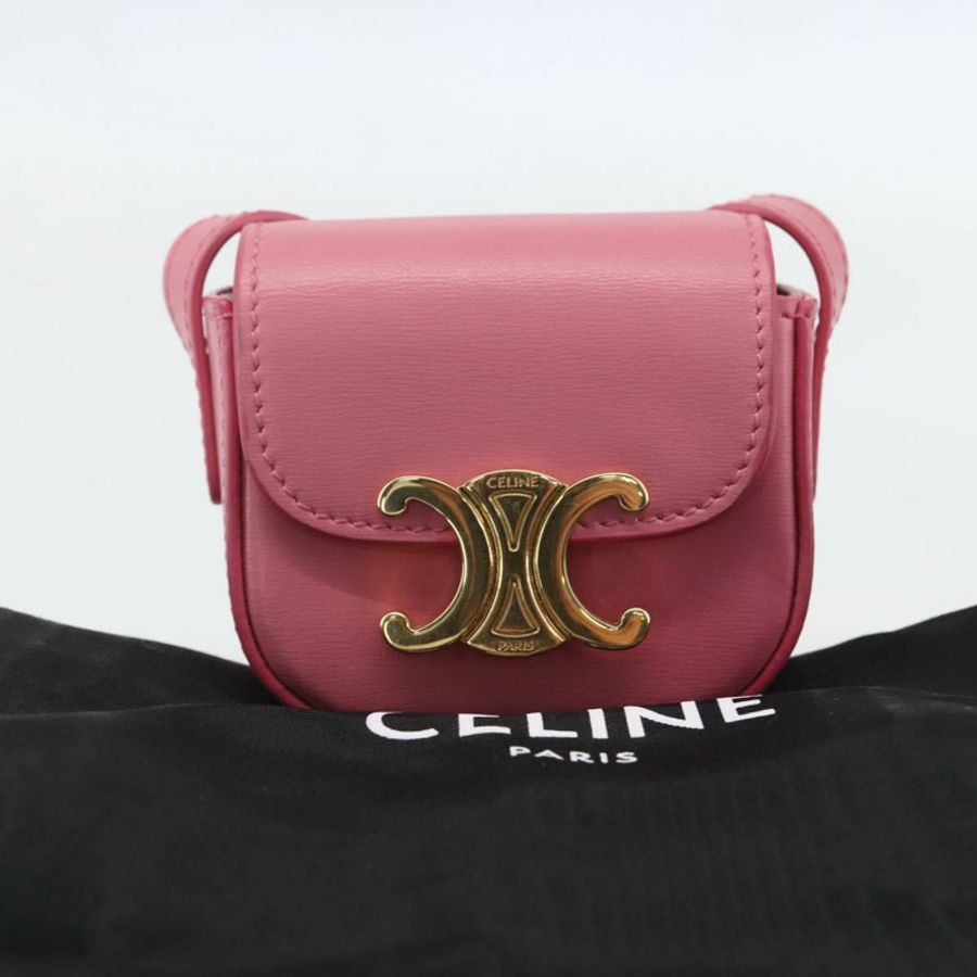 【日本直送】CELINE Triomphe Mini Claude 肩包,小牛皮材質,粉金色,正品編號 153596SAM-11