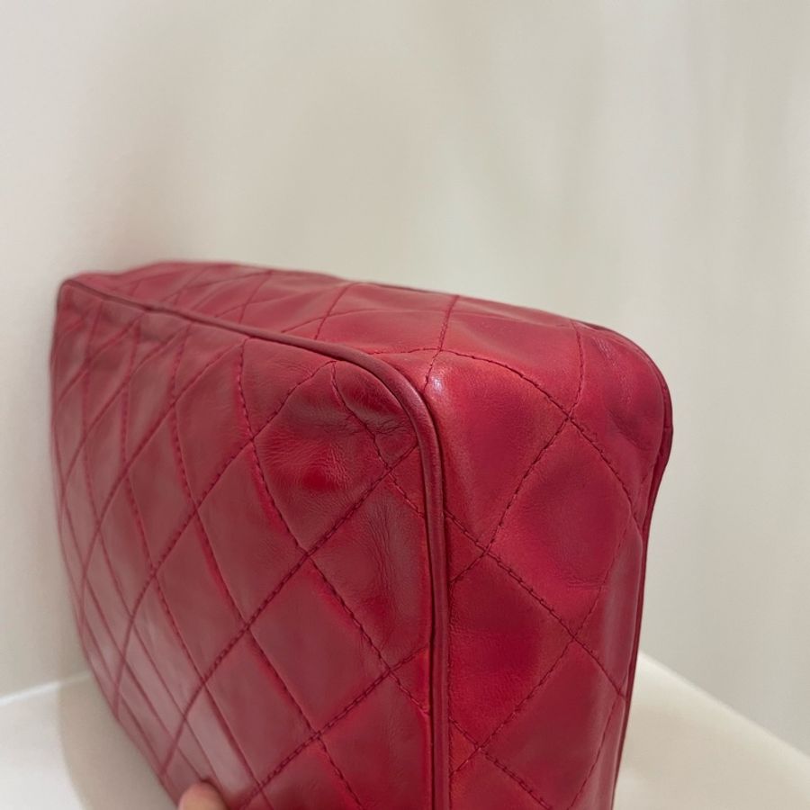 Chanel Vintage 紅色小羊皮皮穿鏈斜背包-6