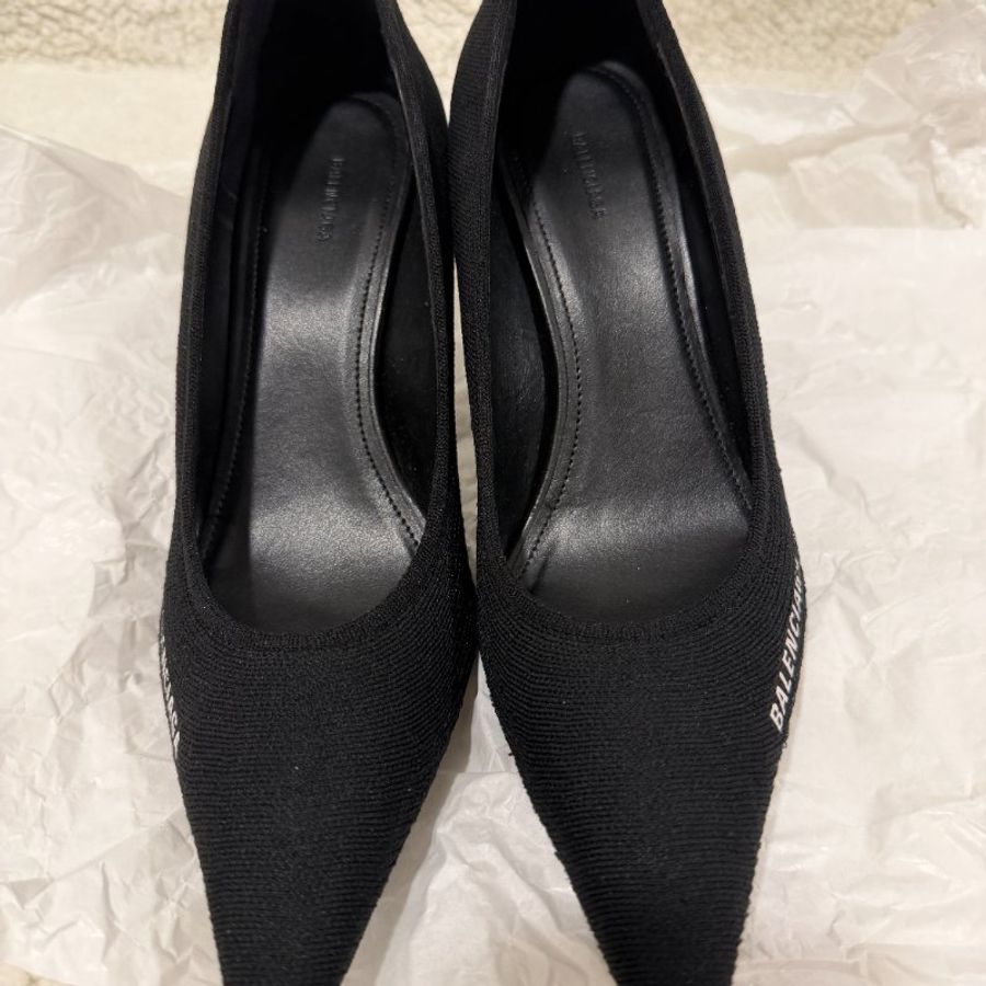 Balenciaga 尖頭黑色針織跟鞋 38號 99新配件塵袋-1