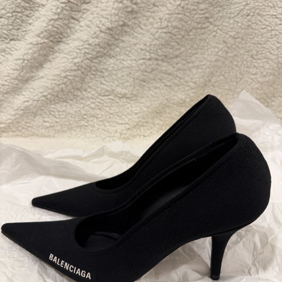 Balenciaga 尖頭黑色針織跟鞋 38號 99新配件塵袋-4