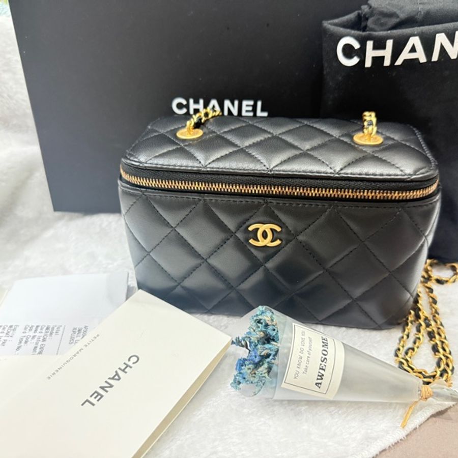 Chanel 香奈兒 黑色 愛心寶石款 長盒子 化妝箱 鏡子款-6