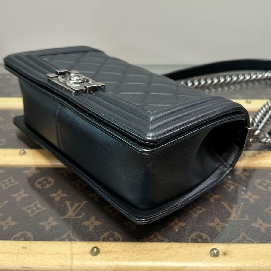 CHANEL 黑銀Leboy中號肩背斜背鏈條包25*15*9 98新配件塵袋-5