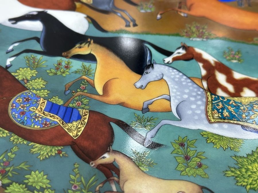 Hermes 愛馬仕 展示盤愛馬仕瓷器東方駿馬系列手繪描金十馬展示盤擺飾 收藏款 閒置痕跡 尺寸:32cm-1