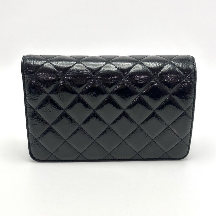 CHANEL 黑銀漆皮woc肩背斜背包19*12*4 98新配件塵袋-5