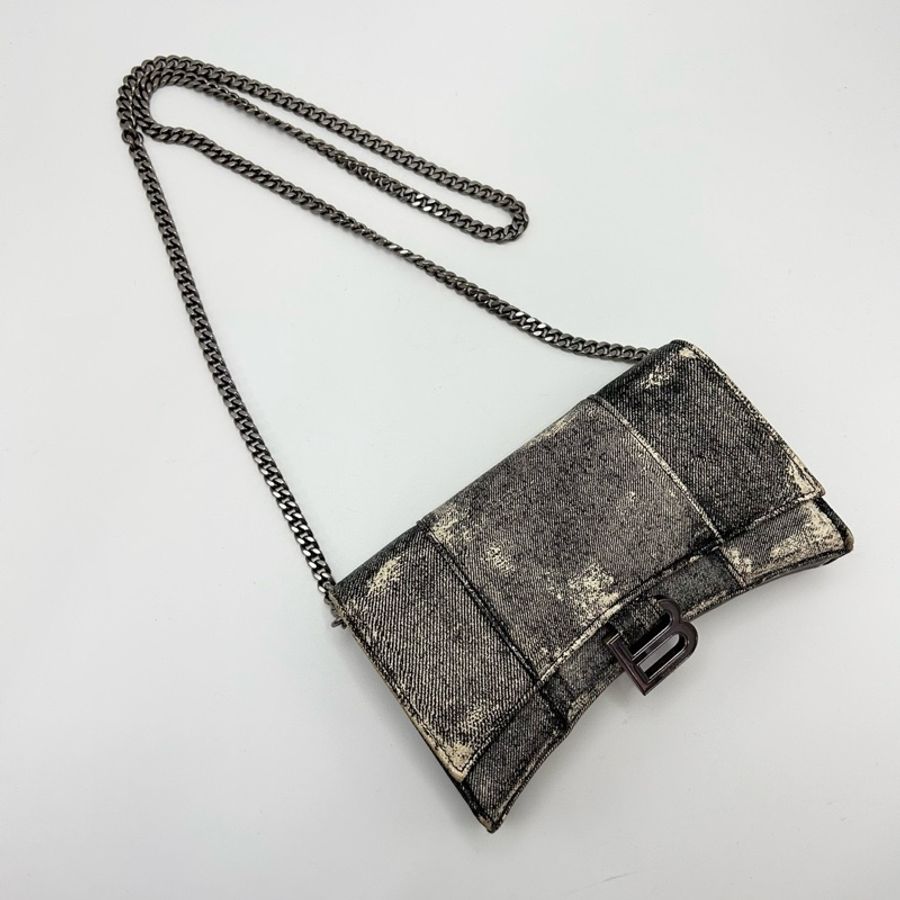 BALENCIAGA 黑灰色鏈條肩背斜背包19.5*11*5 98新配件塵袋-5