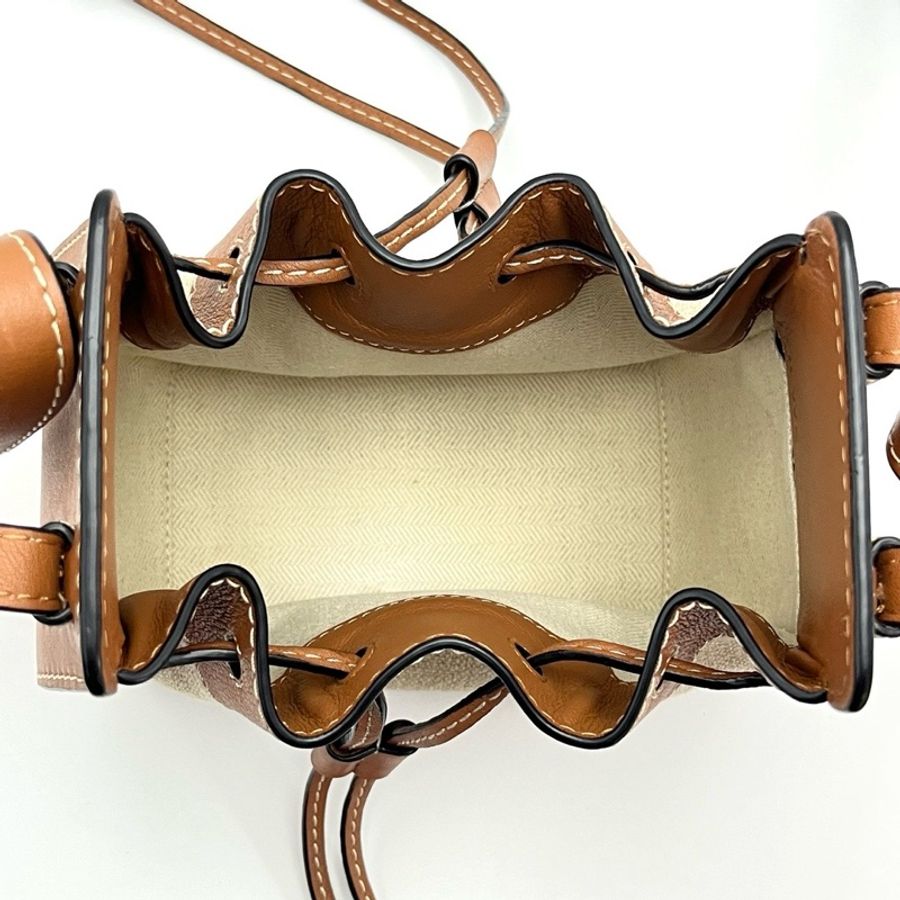LOEWE 焦糖色拼帆布mini肩背斜背吊床包18*18*11 98新配件塵袋-2