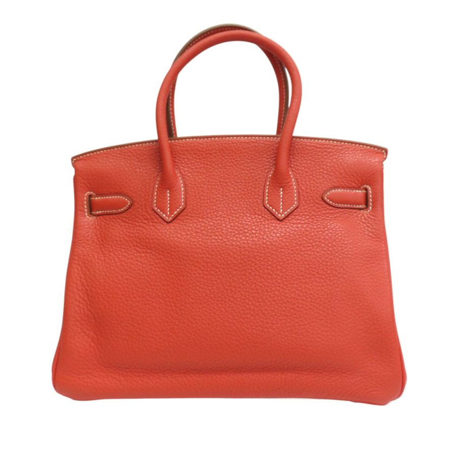 鮮紅/白色Togo皮革 Birkin 30 柏金包手袋 □O刻 銀扣【HERMES 愛馬仕】-1