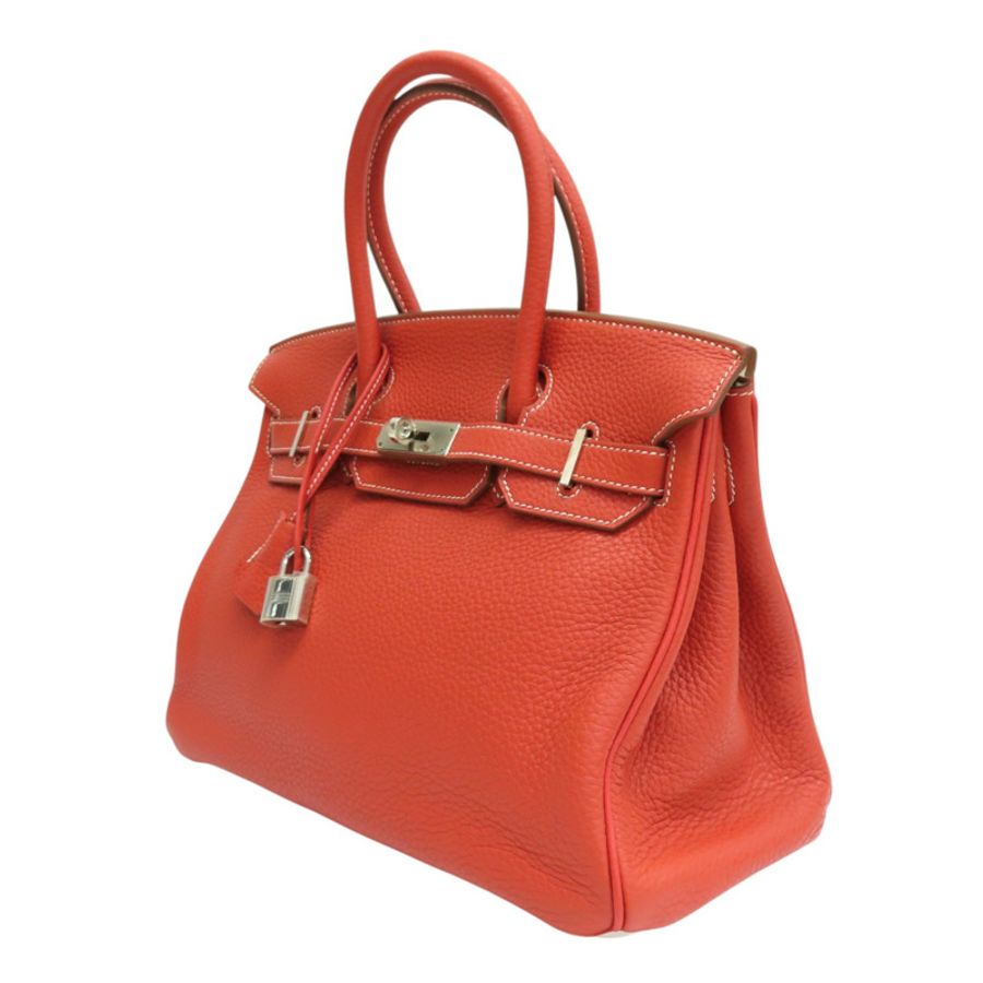鮮紅/白色Togo皮革 Birkin 30 柏金包手袋 □O刻 銀扣【HERMES 愛馬仕】-2