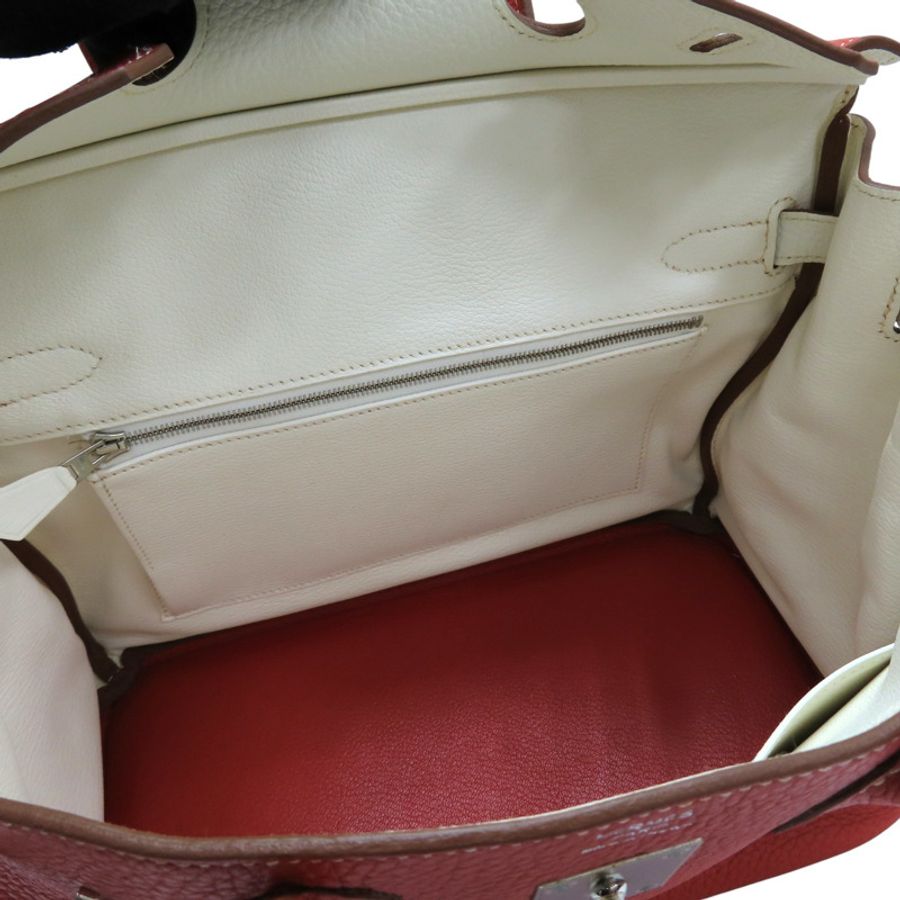 鮮紅/白色Togo皮革 Birkin 30 柏金包手袋 □O刻 銀扣【HERMES 愛馬仕】-4
