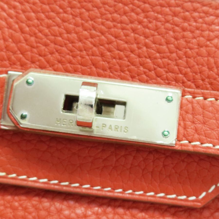 鮮紅/白色Togo皮革 Birkin 30 柏金包手袋 □O刻 銀扣【HERMES 愛馬仕】-6
