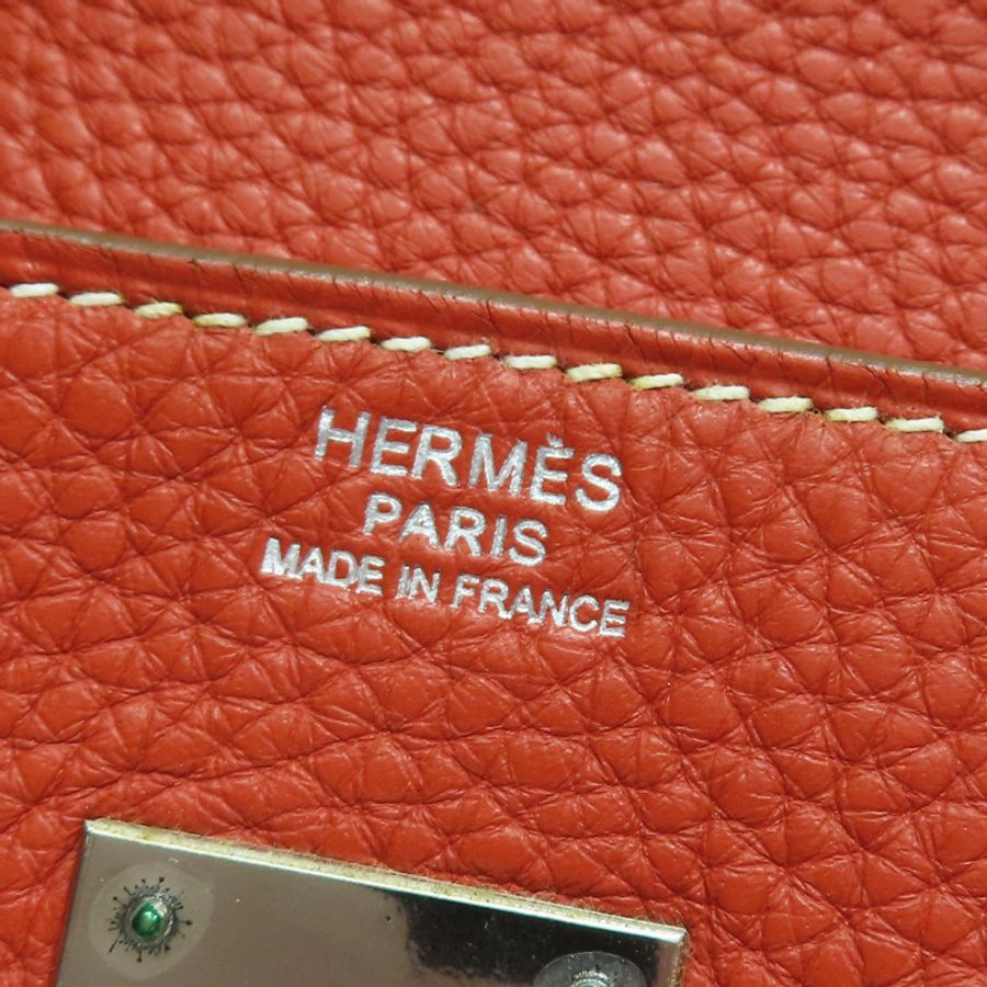 鮮紅/白色Togo皮革 Birkin 30 柏金包手袋 □O刻 銀扣【HERMES 愛馬仕】-7
