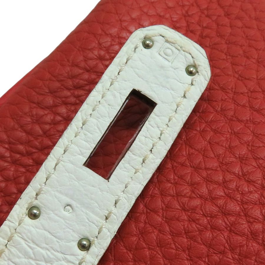 鮮紅/白色Togo皮革 Birkin 30 柏金包手袋 □O刻 銀扣【HERMES 愛馬仕】-8