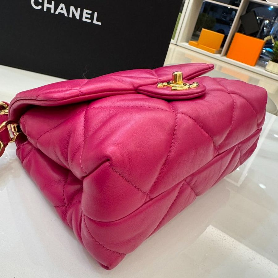 *SHIHNA名牌精品* CHANEL 桃紅色小羊皮金扣口蓋包-2