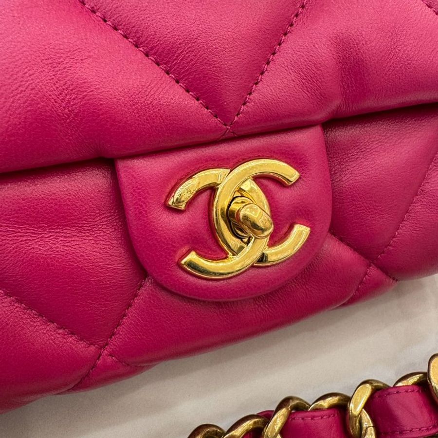 *SHIHNA名牌精品* CHANEL 桃紅色小羊皮金扣口蓋包-5