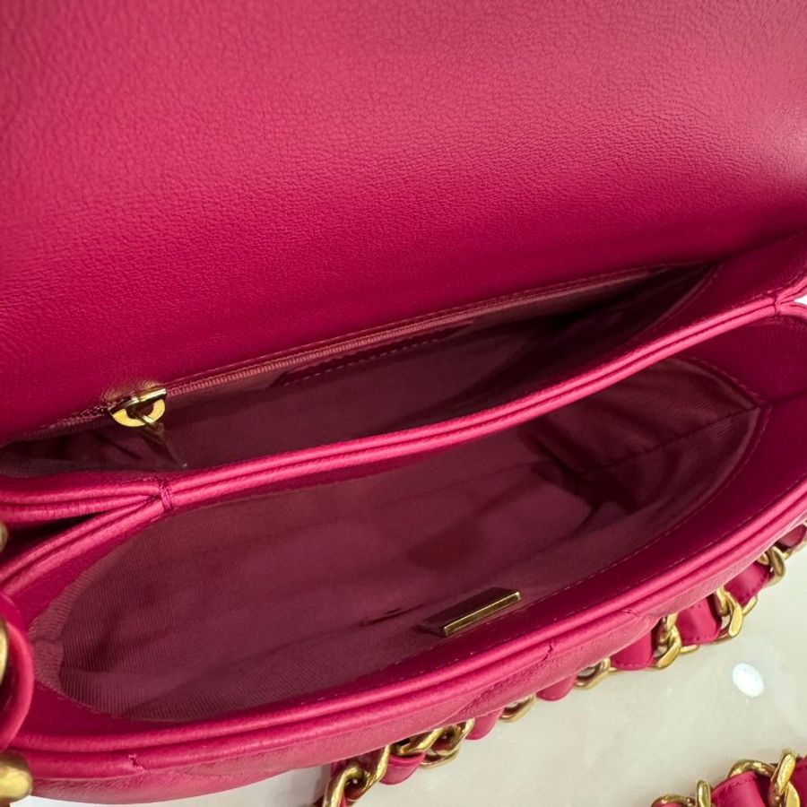 *SHIHNA名牌精品* CHANEL 桃紅色小羊皮金扣口蓋包-6