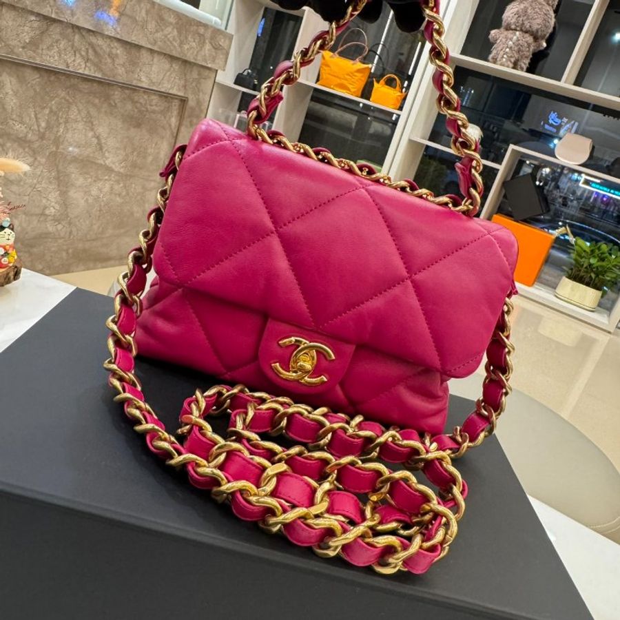 *SHIHNA名牌精品* CHANEL 桃紅色小羊皮金扣口蓋包-7