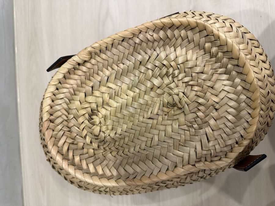 LOEWE 羅威 Medium Basket 小款 棕櫚葉拼小牛皮 托特包 編織包 草編包 原色/棕褐色-4