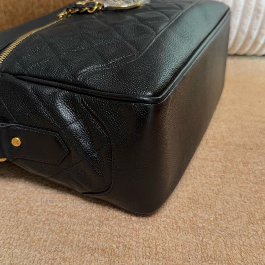 【近新閒置品】香奈兒Chanel 中古1開盒子包荔枝紋皮黑金菱格斜挎包單肩包大號-6