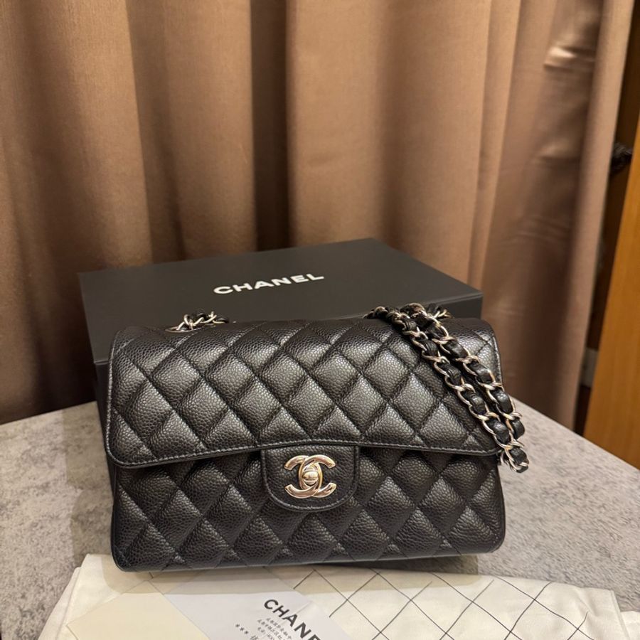 CHANEL cf 23公分 芯片款 黑銀 大全配-8