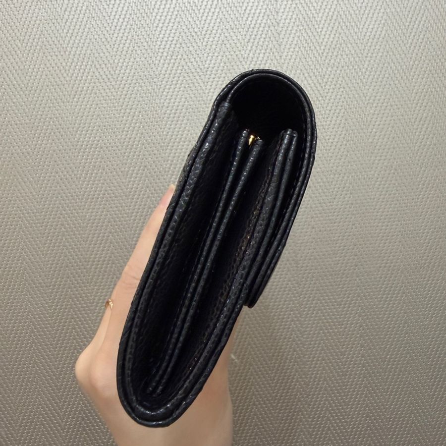 Chanel 黑荔枝皮金釦下蓋12卡長夾AP0241-3