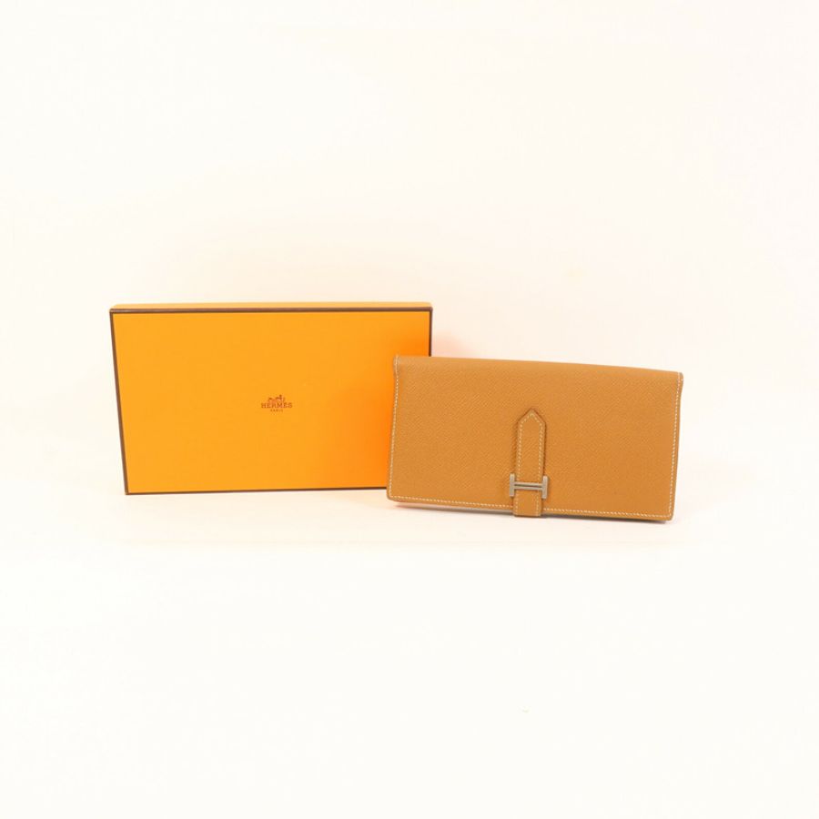 HERMES Epsom皮革Bearn W Snap Wallet銀扣長錢包Gold-16