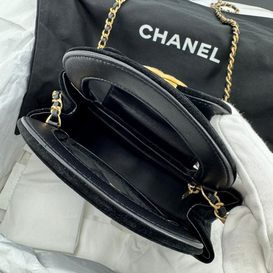 Chanel 24A Velvet Black Kelly Mini Nano Bag with Gold Hardware-9