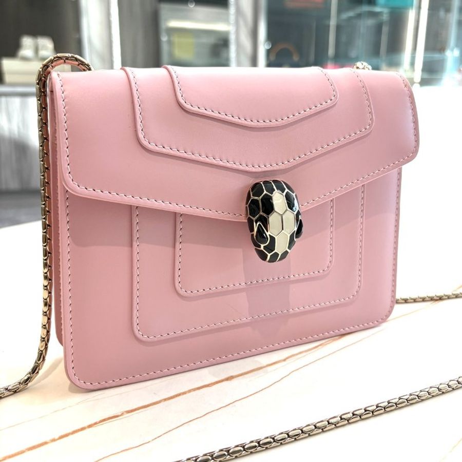 *SHIHNA名牌精品* BVLGARI Serpenti Forever 蛇頭包 火烈鳥石英粉色小牛皮-0