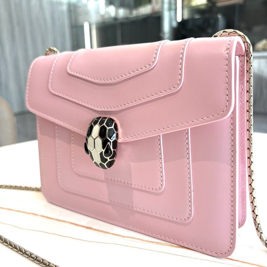 *SHIHNA名牌精品* BVLGARI Serpenti Forever 蛇頭包 火烈鳥石英粉色小牛皮-1