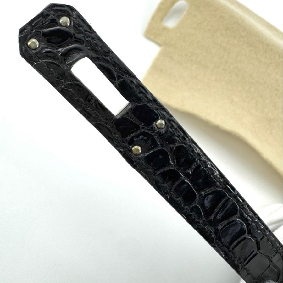 Hermès Kelly Cut Pochette in Shiny Black Crocodile Leather with Palladium Hardware Stamp X-14