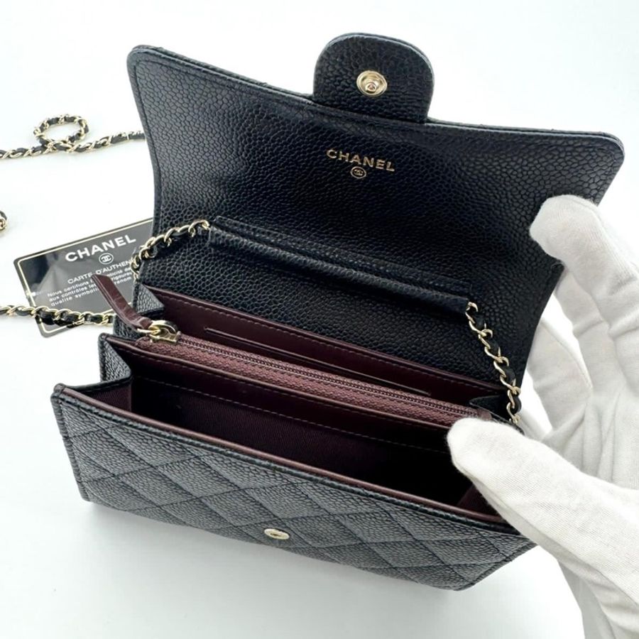 Chanel 2018 Caviar Leather Classic Flap Wallet on Chain-8