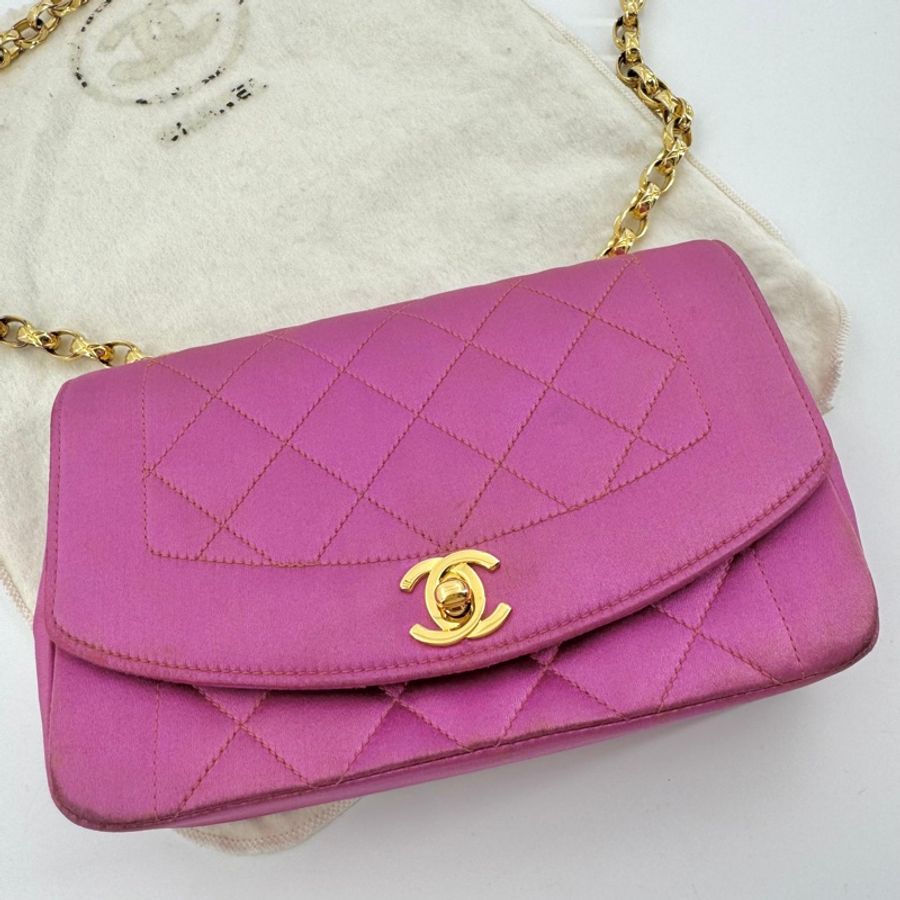 Chanel Vintage Satin Fuchsia Mini Diana Flap Bag with Gold Hardware-5