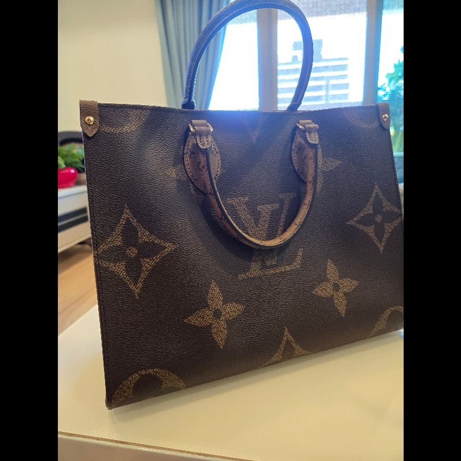 Louis Vuitton Onthego MM 帆布印花手提肩背包(焦糖x卡其棕)-7