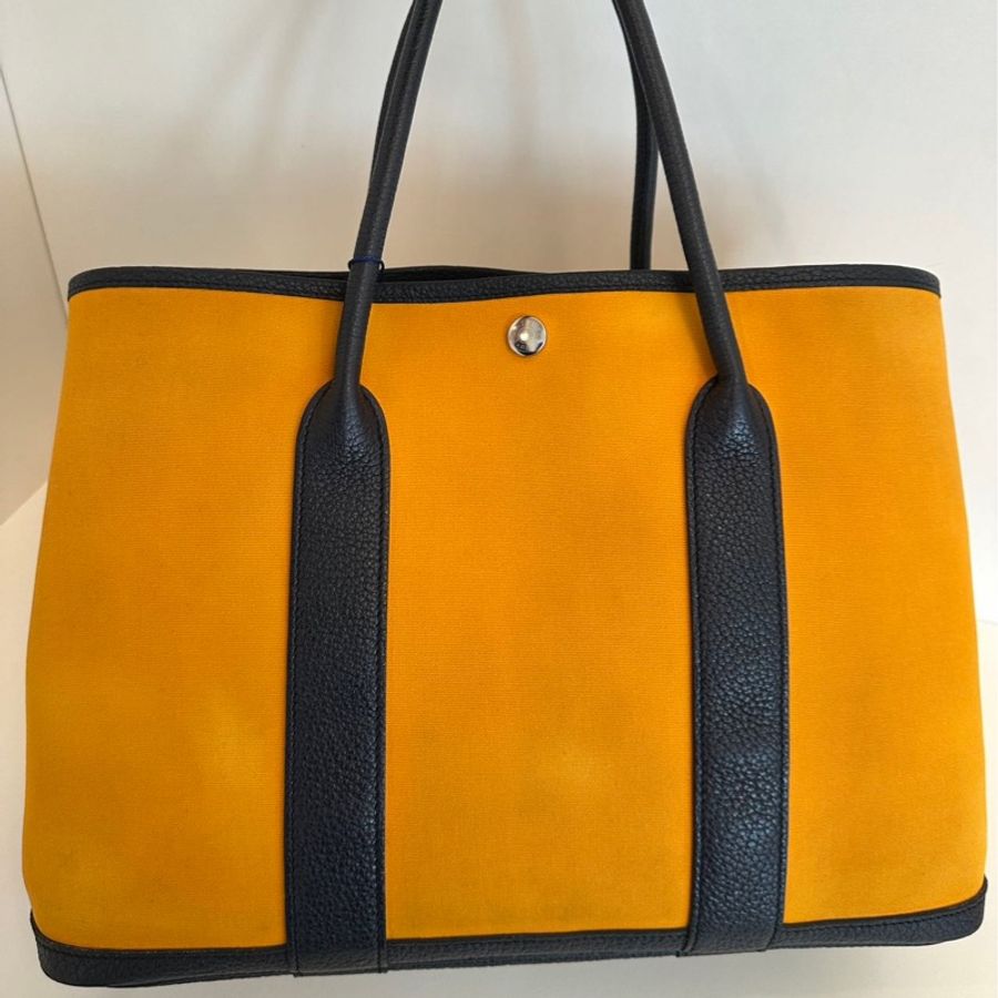 Hermes Garden Party 花園包 36 姜黄色拼深藍-1