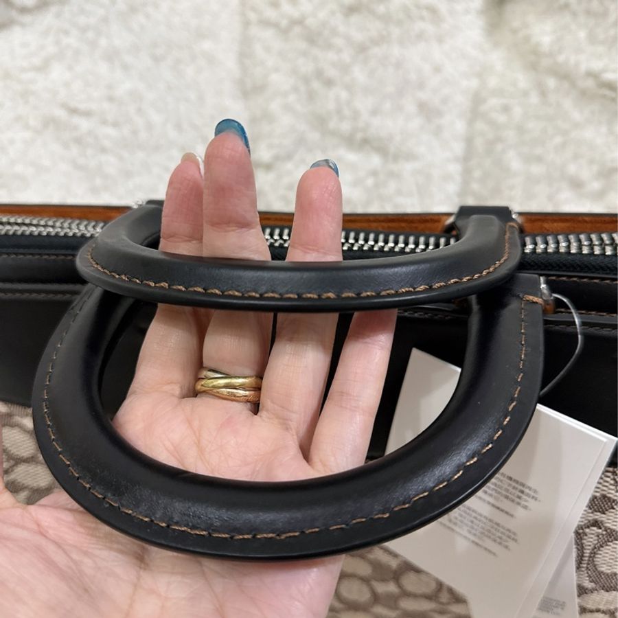 未使用有些許瑕疵COACH ROGUE經典提花面料男用手提公事包-5