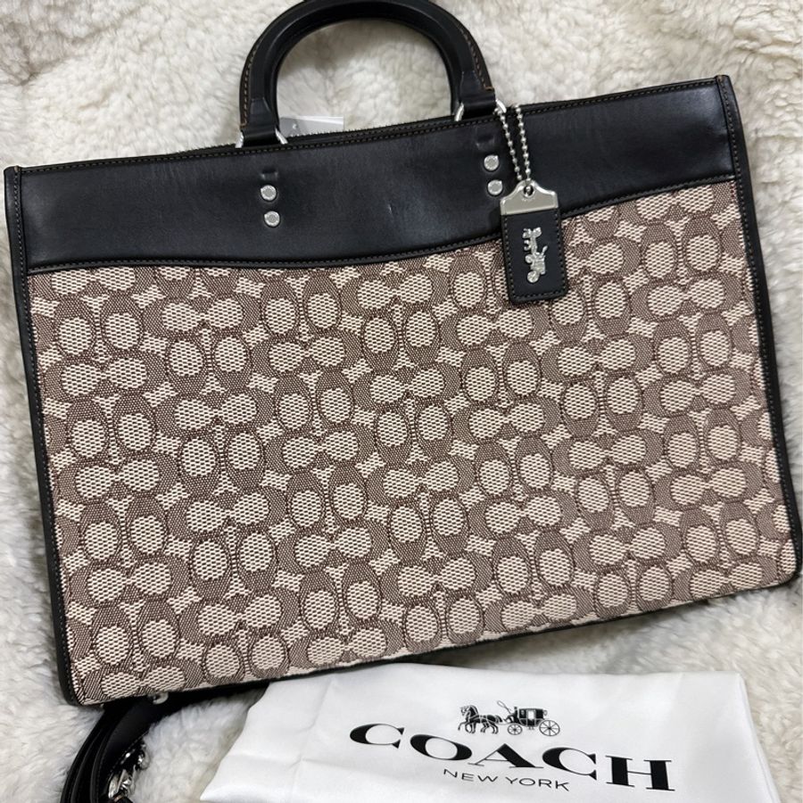 未使用有些許瑕疵COACH ROGUE經典提花面料男用手提公事包-10
