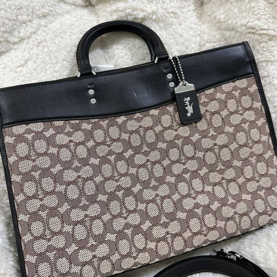 未使用有些許瑕疵COACH ROGUE經典提花面料男用手提公事包-12