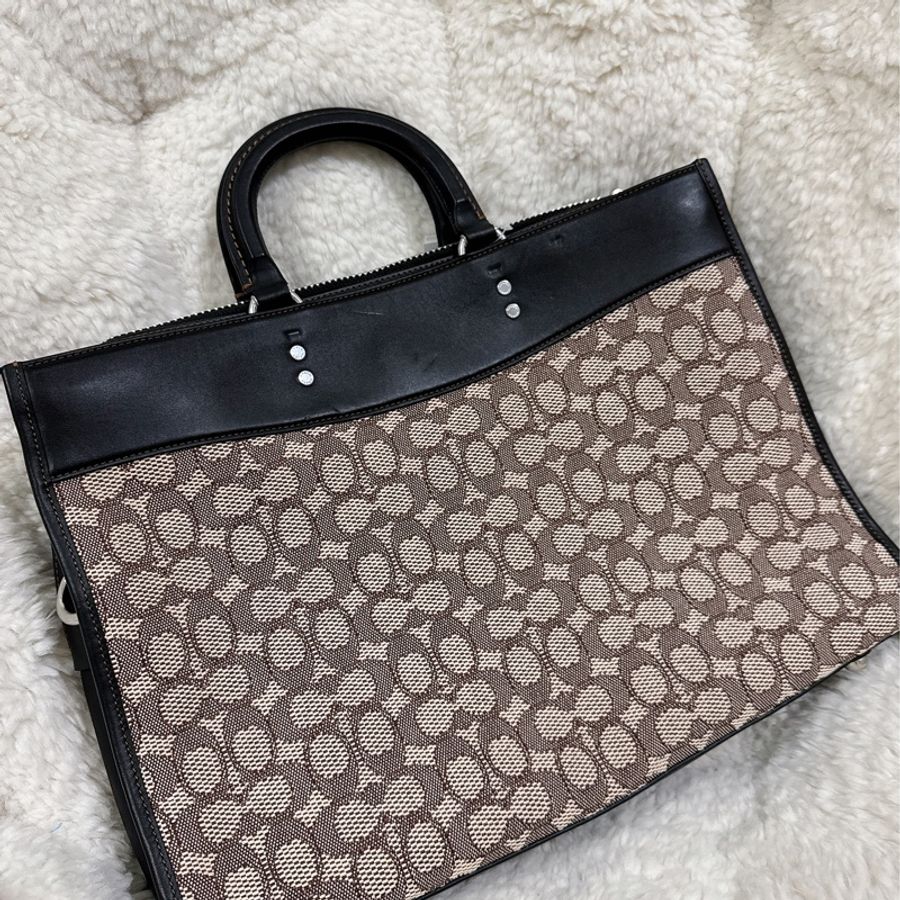 未使用有些許瑕疵COACH ROGUE經典提花面料男用手提公事包-15