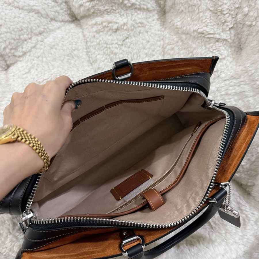 未使用有些許瑕疵COACH ROGUE經典提花面料男用手提公事包-22