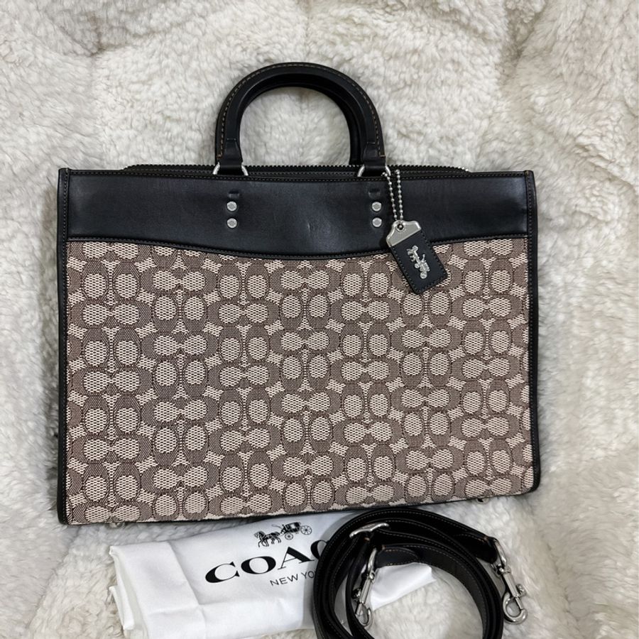 未使用有些許瑕疵COACH ROGUE經典提花面料男用手提公事包-46