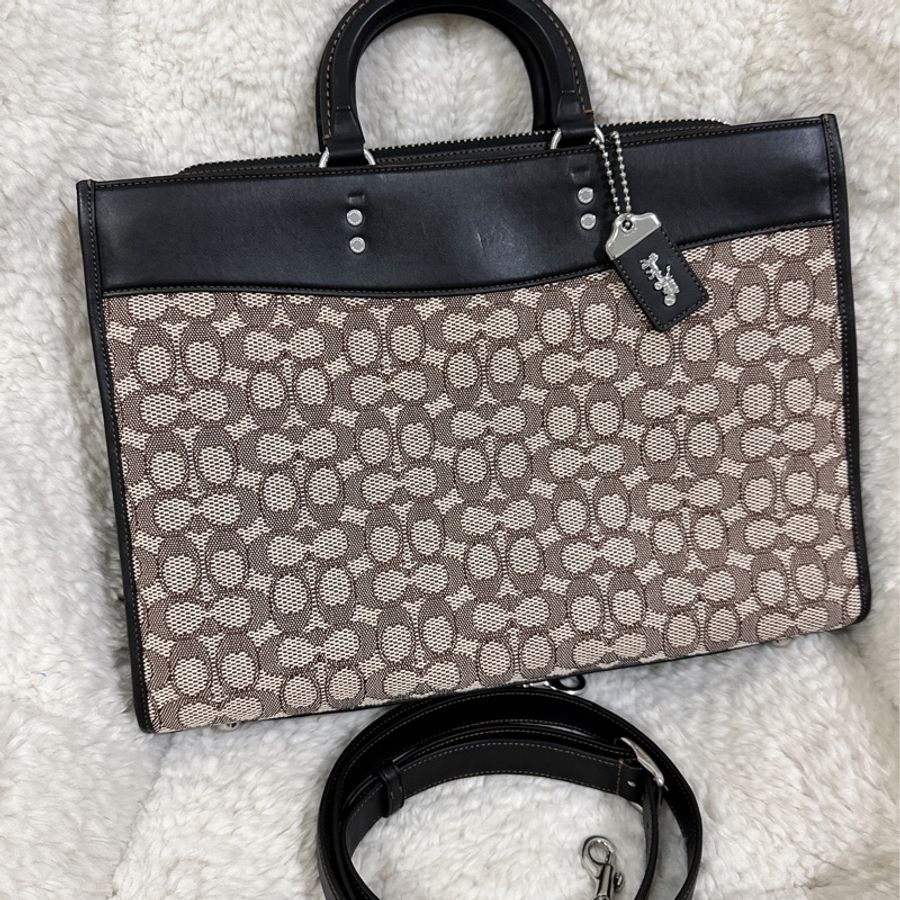 未使用有些許瑕疵COACH ROGUE經典提花面料男用手提公事包-48