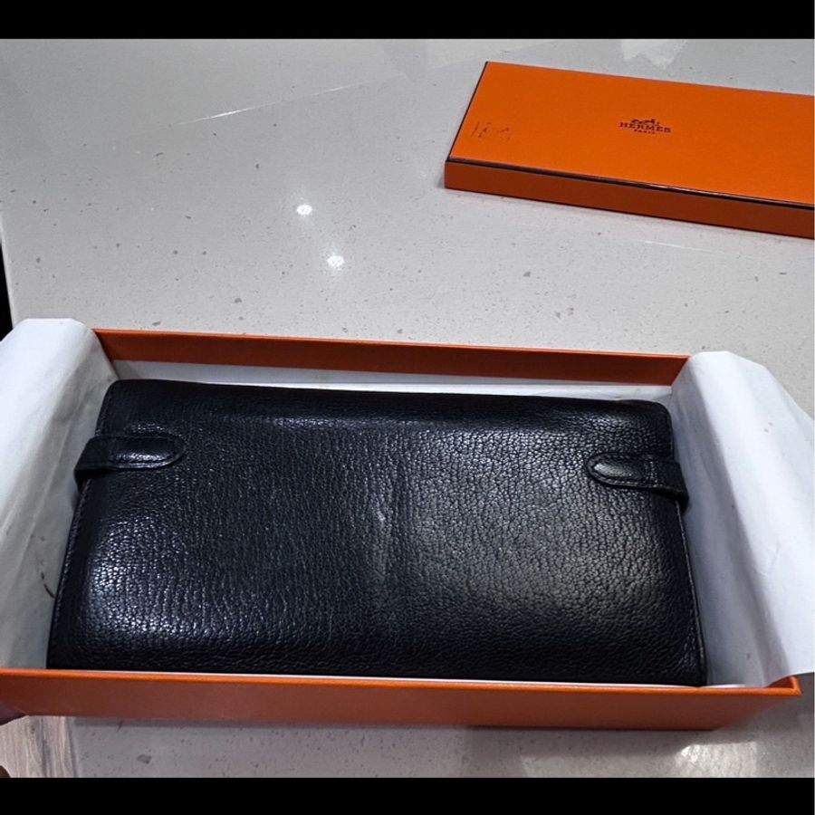 Hermes愛馬仕 黑色 金扣長夾Togo皮 Kelly Wallet-6