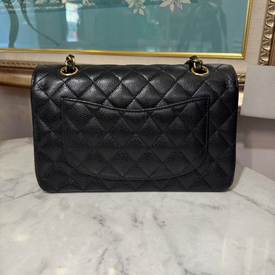 Chanel 黑荔枝牛皮菱格紋COCO23金釦雙層下蓋肩斜口蓋包A01113-1