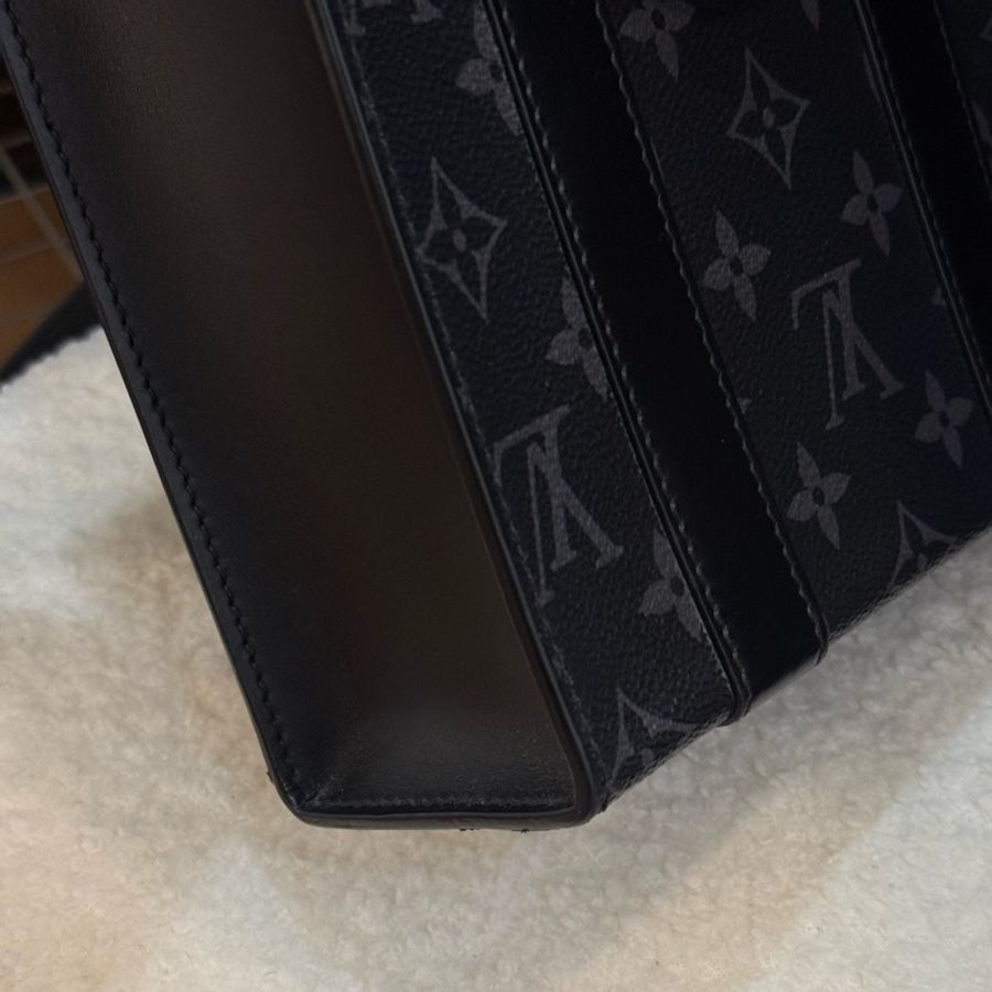 （保留中）Lv Sac Plat 黑花男士公事包斜背包-10